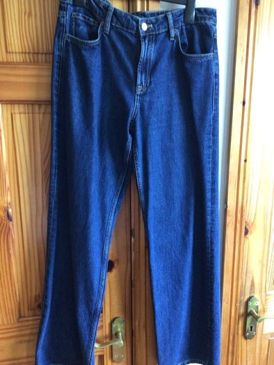 Massimo Dutti Ladies dark blue denim Straight wide Leg Jeans Eu 40 Uk 12 includes postage
