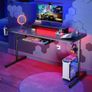 Small Gaming Desk 106.6 CM LED Computer Desk with Monitor Stand Gamer Workstation with Cup Holder & Headset Hooks for Home Office Bedroom Small Space Image 7