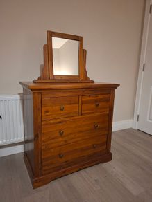 Solid Pine 6-Drawer Chest with Matching Mirror  Great Condition