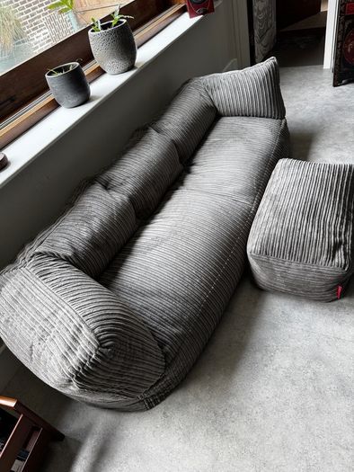 Loungepug Albert 3-Seater Bean Bag Sofa with matching large footstool