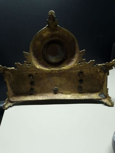 Antique Victorian Inkwell Set  Ornate Brass & Hand Painted Glass c. late 1800s