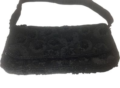 Vintage Ladies German black beaded sequin evening bag