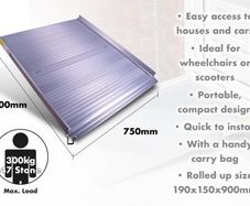 Folding portable aluminium ramp for wheelchairs, mobility scooters etc