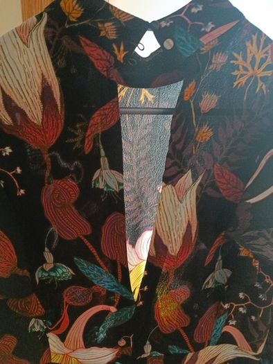 Boho long black floral botanical print frills dress high neck 10