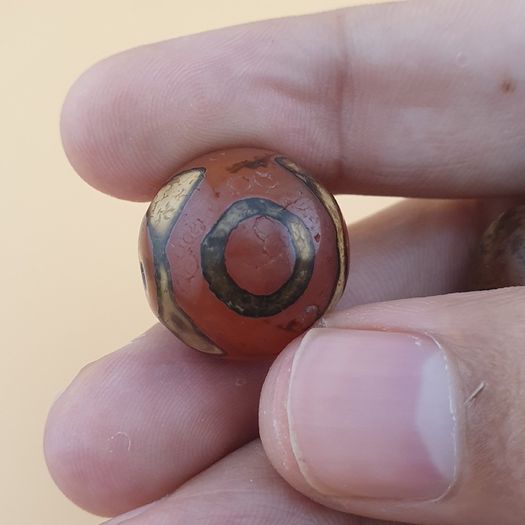 Vintage Etched Carnelian Agate Beads Tribal Gemstone Lot of 3