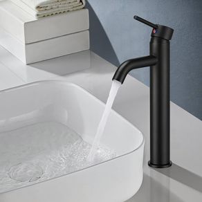 Black Bathroom Taps Tall Basin Taps Mono Countertop Sink Tap, Single Lever High Rise Bathroom Sink Tap Mixers, Modern Stainless Steel Monobloc High Basin Mixer Faucet