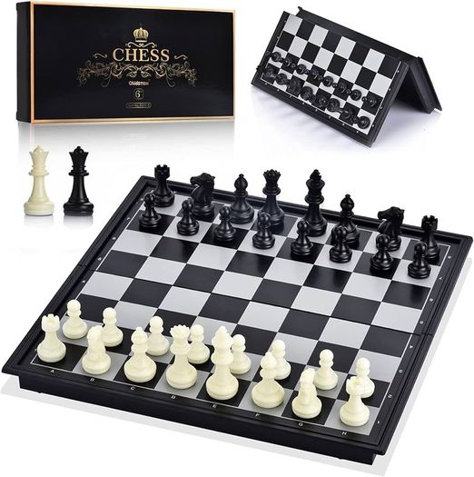 FREE P&P Magnetic Travel Chess Set with Folding Games Board and 2 Extra Queens & Storage Bag for Kids and Adults (Gold & Silver)
