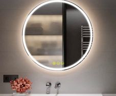 500mm Round Bathroom LED Mirror Illuminated Backlit Bathroom Circle Mirror with LED Lights for Wall Touch Switch Demister 3 LED Light Color Dimmable