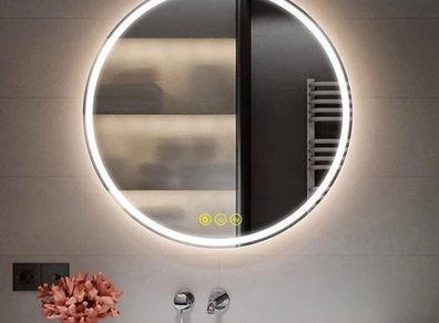 500mm Round Bathroom LED Mirror Illuminated Backlit Bathroom Circle Mirror with LED Lights for Wall Touch Switch Demister 3 LED Light Color Dimmable
