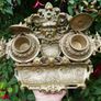 Antique Ornate Brass Double Inkwell Desk Stand Image 3