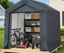 3x2x1.8m Portable Storage Shed, Garden Storage Shed Tent with Waterproof Cover, Heavy Duty Outdoor Motorbike Shed with Roll-Up Zipper Door, for Patio, Yard, Garage