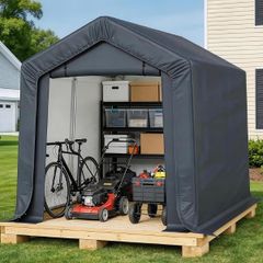 3x2x1.8m Portable Storage Shed, Garden Storage Shed Tent with Waterproof Cover, Heavy Duty Outdoor Motorbike Shed with Roll-Up Zipper Door, for Patio, Yard, Garage
