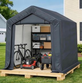 3x2x1.8m Portable Storage Shed, Garden Storage Shed Tent with Waterproof Cover, Heavy Duty Outdoor Motorbike Shed with Roll-Up Zipper Door, for Patio, Yard, Garage