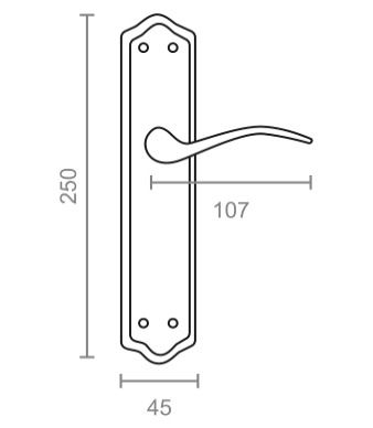 Micel Door Handle Set with Steel Plate and Aluminium Handle, Brass Finish, 250 x 45 mm
