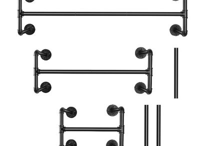 Industrial Pipe Clothes Rack Wall Mounted Hanging Bar Garment Rack Rail Detachable Bedroom Space-Saver for Home
