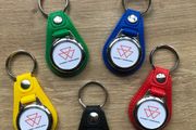 Synthetic leather Massey Ferguson key ring with shopping trolley token/coin