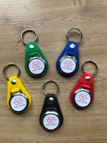 Synthetic leather Massey Ferguson key ring with shopping trolley token/coin