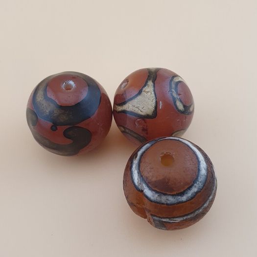 Vintage Etched Carnelian Agate Beads Tribal Gemstone Lot of 3