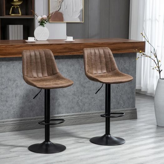 NEW SALE | Brown Leather Bar Stools, Armless, Upholstered, Large Round Base,
