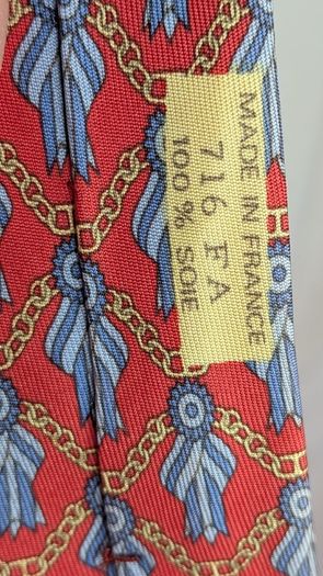 Hermes Paris Silk Tie Red Blue Chain Print Made In France Luxury Designer
