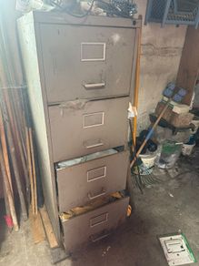 Grey 4 drawer metal filing cabinet, garage or workshop storage
