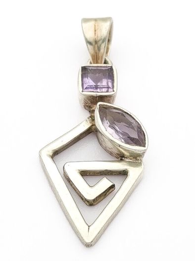 Silver Amethyst Geometric Spiral Pendant