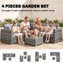 Luxury 5 Seater Rattan Garden Furniture Set, 4 Pieces Outdoor Patio Conversation Set with Wide Seats, 220gsm Polyester Cushions, Tempered Glass Table, Corner Sofa, Loveseat, Grey Image 2