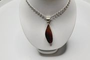 Vintage Sterling Silver Amber Pendant &amp; Chain - Statement Necklace