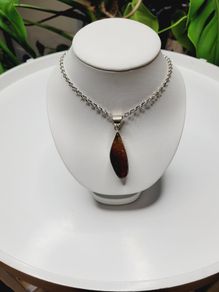Vintage Sterling Silver Amber Pendant & Chain - Statement Necklace