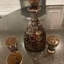 Amethyst Silver Decorated Decanter VINTAGE    With Three Matching Glasses Image 3