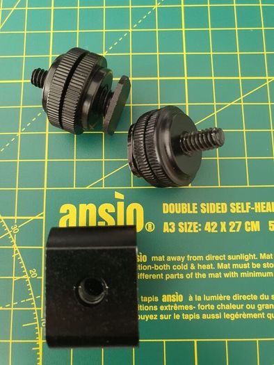Cold shoe adapter mount and two cold shoe 1/4 inch adapters
