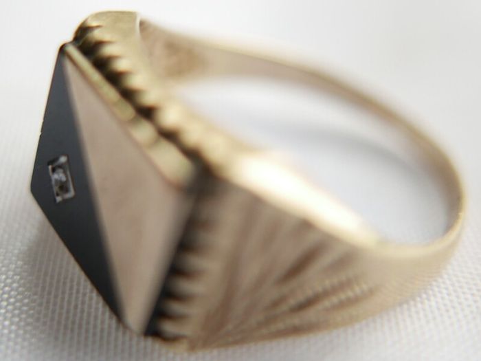 Mens Ring Signet Genuine Solid 9Ct Yellow Gold Onyx 3,3g size S1/2