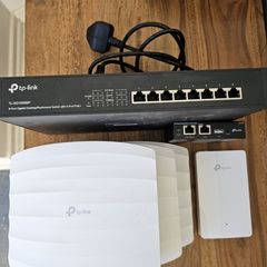 3 x omada access points 1 x tp link in wall access point and 1 x 8 port poe switch