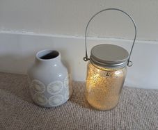 Small grey and white Next vase, with free item - battery operated light-up jar