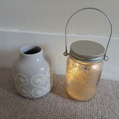 Small grey and white Next vase, with free item - battery operated light-up jar