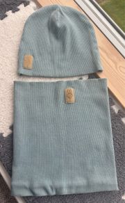 Mint beanie cap and tube scarf