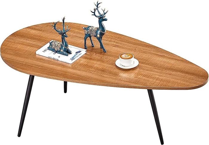 Coffee Table Living Room Mid Century Drop Shape Accent Oval Table Contemporary Style Leisure Tea Table Cocktail Table, 42.5Inch, Walnut Oak