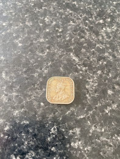 1926 square 5-cents coin from British colonial Ceylon