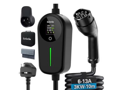 EV Charger 3 Pin Plug 32.81Ft/10M Type 2 Charging Cable 3kW, [6/8/10/13A] Electric Car Charger IP65 Advanced Protection car charging cable Suitable for EVs & PHEVs