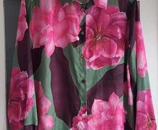 GALLERY green and pink floral blouse Sz 10UK