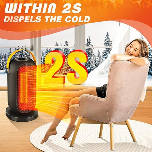 Low Energy Silent, 600W / 1200W PTC Electric Heater with Tip-Over and Overheat Protection, 3 Adjustable Modes & Thermostat, Suitable for Office Home Dorm