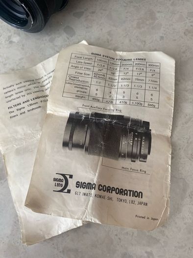 Vintage Sigma 135mm Automatic Camera Lens