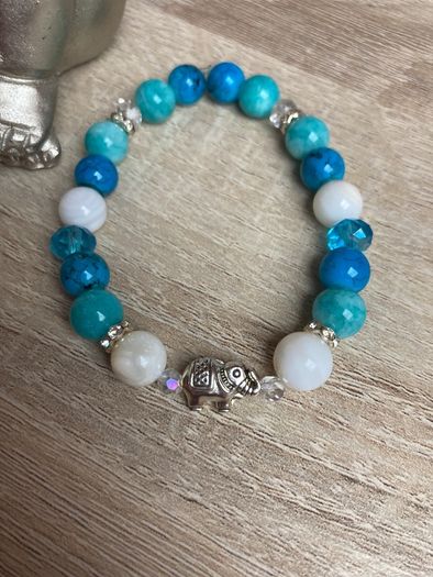 Handmade Mother Of Pearl Turquoise Elephant Bracelet