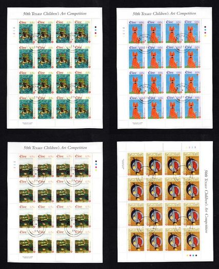 2004 Ireland Celebrating 50 Years of Children's Art (1955-2004) Commemorative Stamps Sheetlet Plate 1A1A1A1A Fine CDS Used with Dublin cancel of 30th June 2004 (First day of issued) on envelope extract