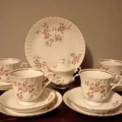 Vintage Chodziez Porcelain Tea Set. Flowery Pattern, Made in Poland.