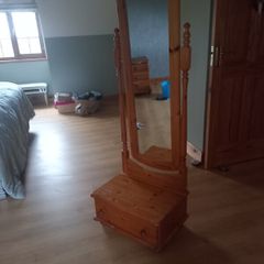 Tall standing Pine Mirror with drawer