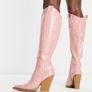 ASOS DESIGN Catapult Heeled Western Knee Boots Pink Croc Size 5! Image 2
