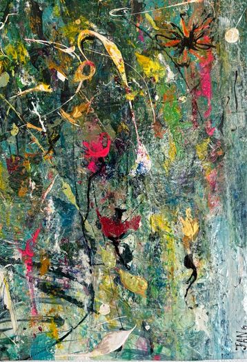 Clearance - Original Painting Original Floral in Abstract Landscape Pondscape Irish Art