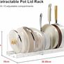 Expandable Pans Organiser Rack, Pan Lid Storage with 10 Adjustable Dividers, Pot Lid Holder, Kitchen Cupboard Organiser (White) Image 5