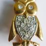 Vintage Jewelry Brooch Pin Owl Rhinestone Gold Plate Tone Image 4